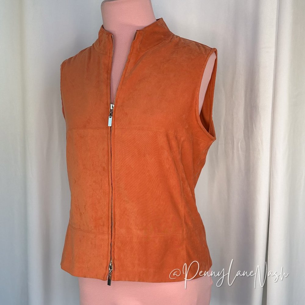Studio C Faux Suede Full Zip Vest Orange Vintage